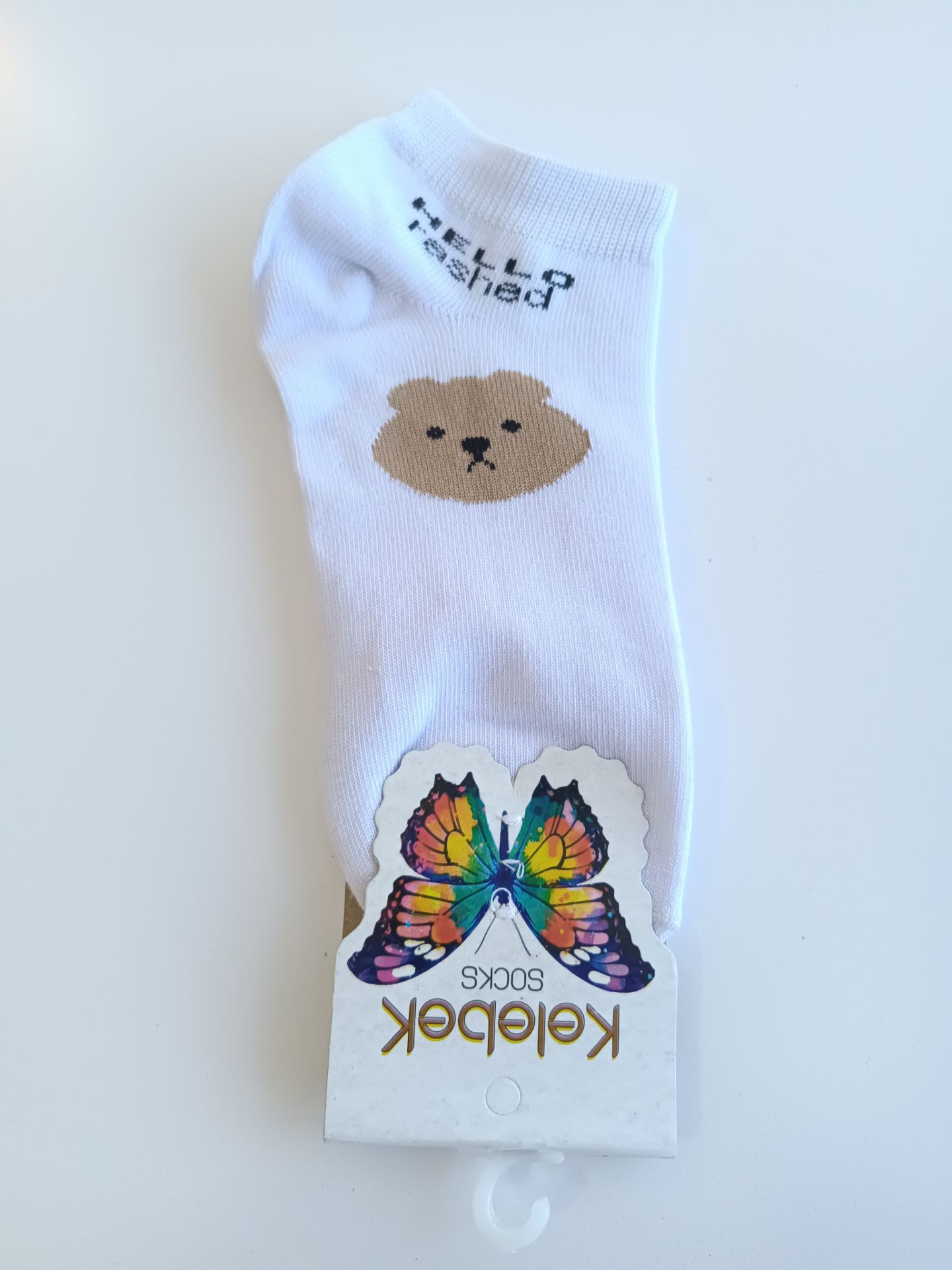 جوراب زنانه مچی تک رنگ اعلا طرح خرس سفید